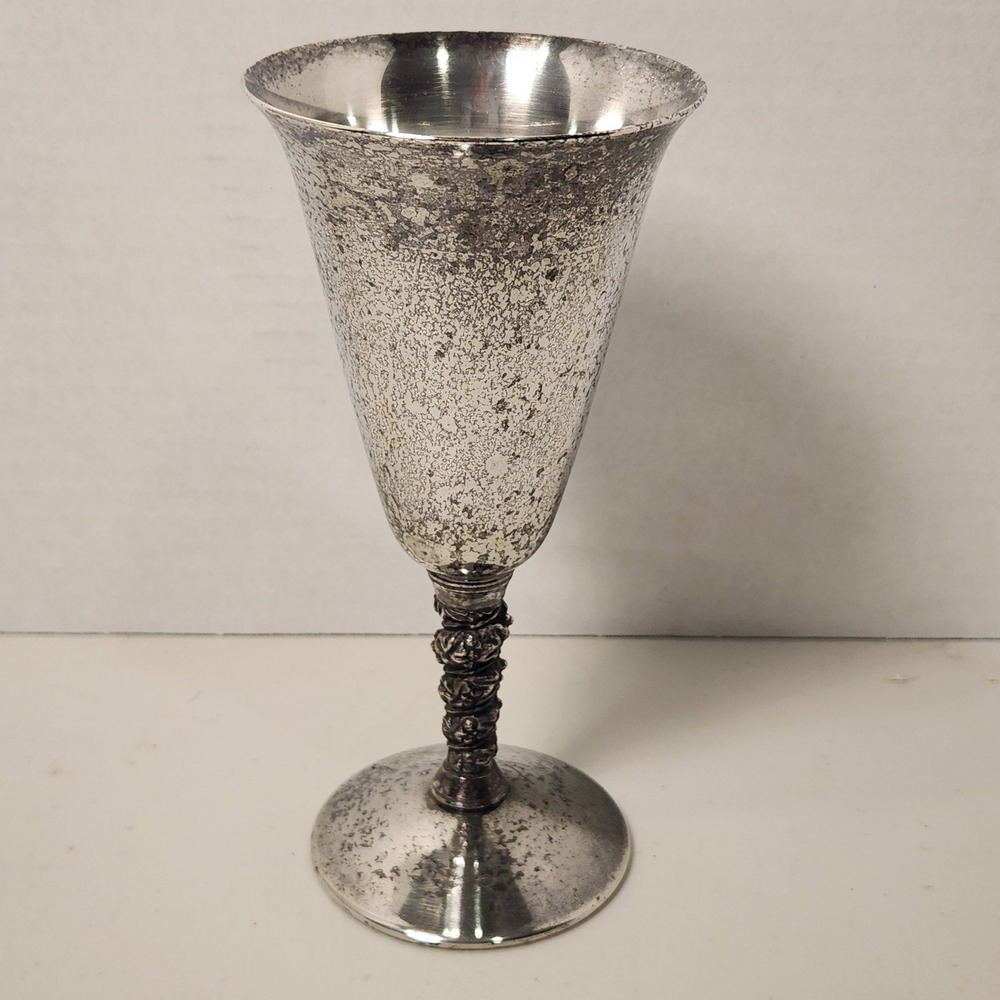 Vintage Valero Silver Plate EPB Wine Goblet Spain Twisted Grapevine‎ Stem Tall